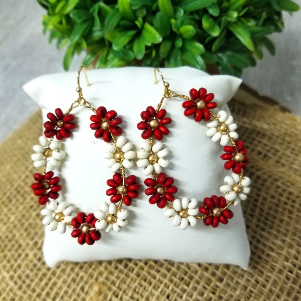 Flower Dangle Hoop Earrings - Picture 5 of 5